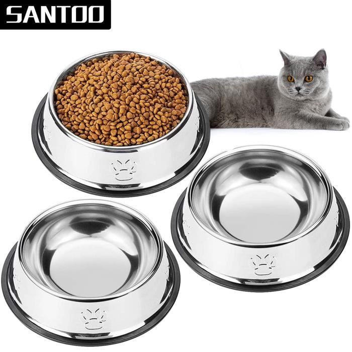 SANTOO 3PCS Gamelle Chat antidérapantes en acier inoxydable pour chien et chat Pour Animaux (Fond: 15cm. Bouche du Bol: 11 cm)