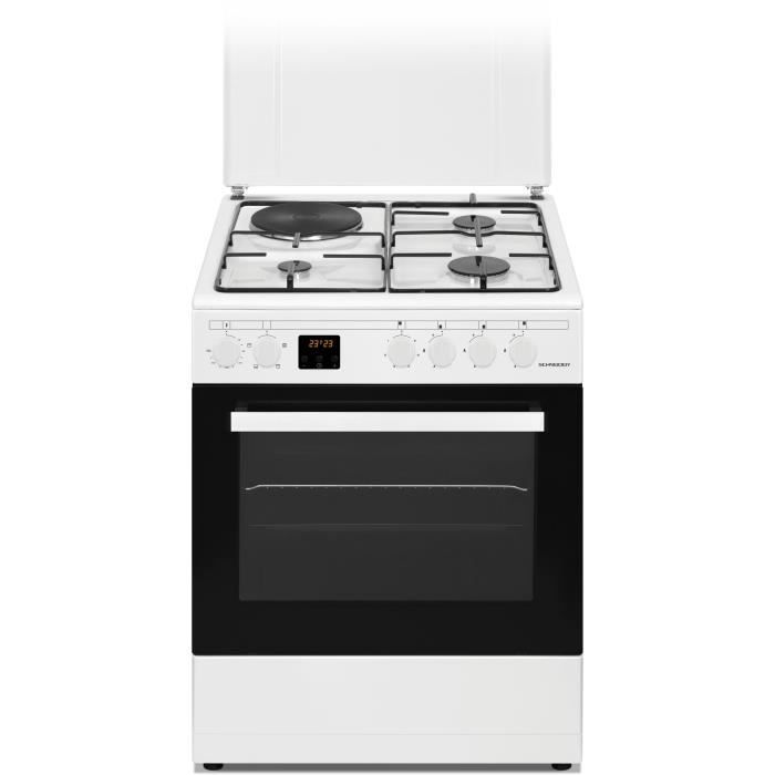 Cuisinière Gaz + éléctrique SCHNEIDER - SCG631CW - 4 feux - 89 CM - Blanc