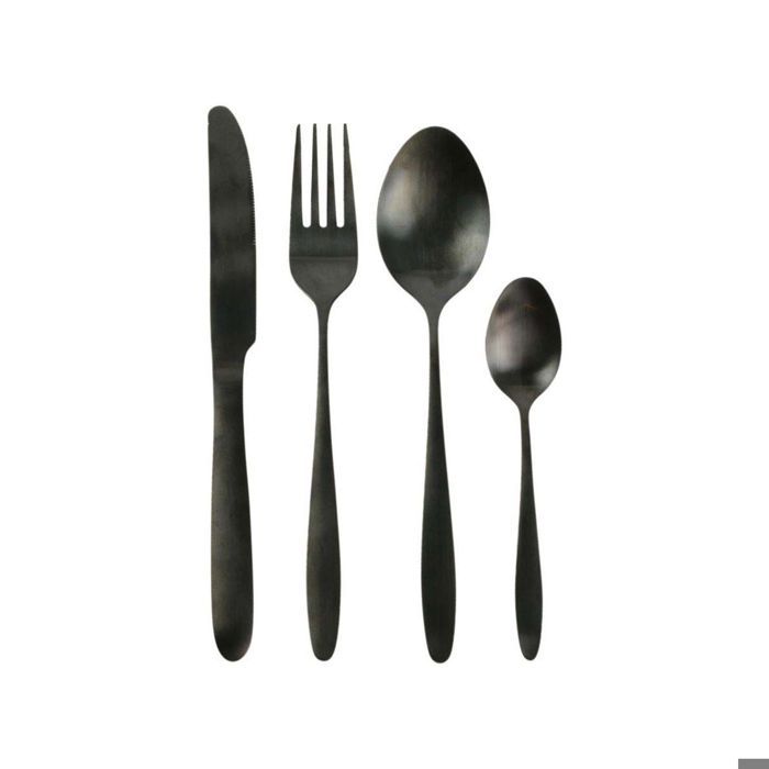 Home Deco Factory KA2864 Ménagère 16 couverts Couteaux Fourchettes Cuillères à soupe Cuillères à café Métal inox Noir H24,5x5x16,5cm