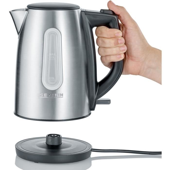 SEVERIN WK3469 Bouilloire compacte 1 L, ébullition rapide, Sans Bisphénol A, Arrêt auto, Range câble, Socle 360°, Inox