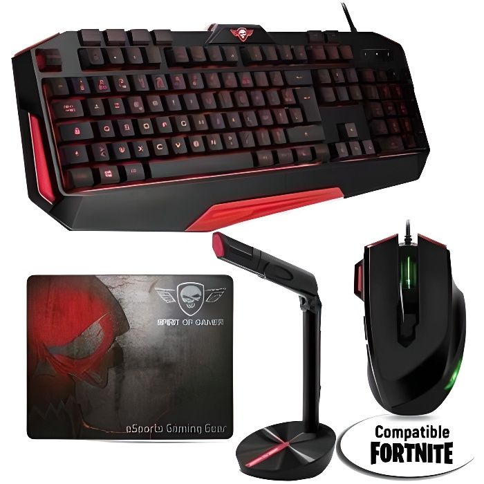 Pack Clavier Gamer + Souris Gamer + Micro de table Streaming Live + Tapis pour PC et MAC