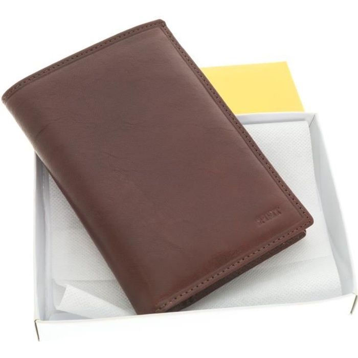 COFFRET PORTEFEUILLE HOMME CUIR + PINCE BILLETS + LOUPE + BOITE CADEAU - NOEL - FETE PERES - ANNIVERSAIRE - MARRON Marron