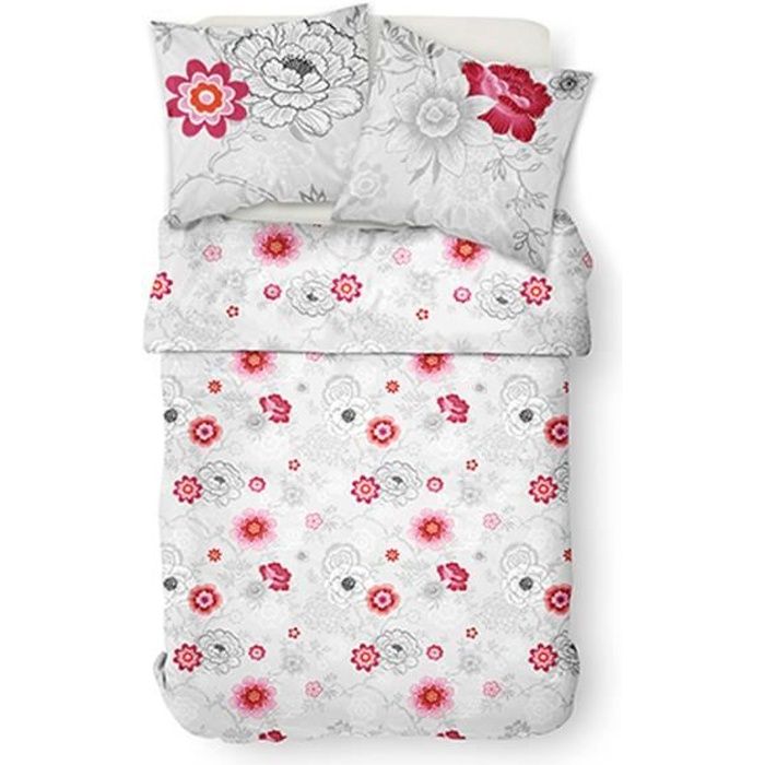 TODAY Parure de couette Mawira Rosa - 1 housse de couette zippée et 2 taies d'oreiller - 100% coton - 220 x 240 cm