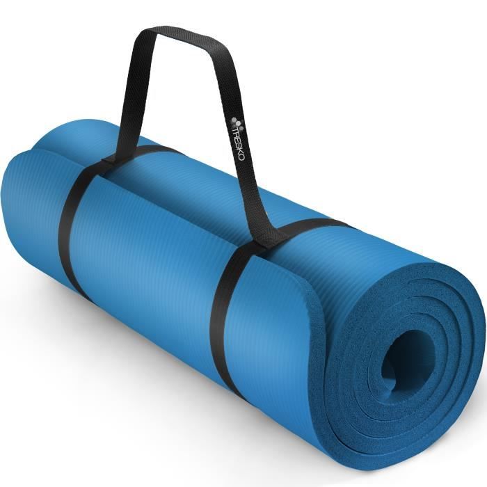 TRESKO Tapis d'exercice fitness yoga pilates gym, en Mousse NBR (185 x 60 x 1,0cm) Bleu
