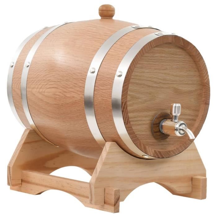 Tonneau à vin avec robinet Chêne massif 6 L