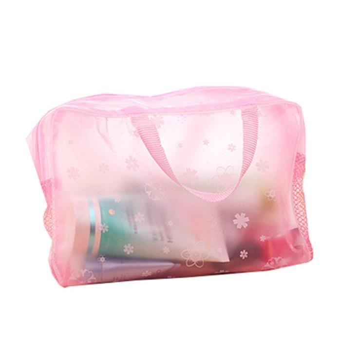 1 Pinceaux de maquillage Sac de rangement transparente de douche Trousse de toilette avec poignée pour cosmétique rose rose 24@M4871