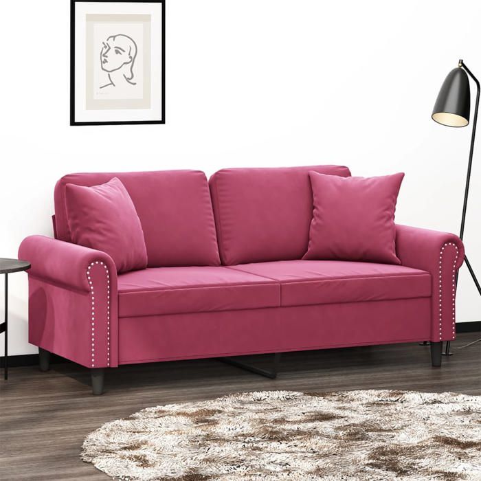 vidaXL Canapé 2 places avec oreillers bordeaux 140 cm velours canapé canapé rembourré siège de salon causeuse canapé de 3200949