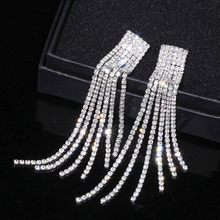 Clips D'oreilles Lideva Strass Cristal Vert Argent - 25 Mm, Art Déco