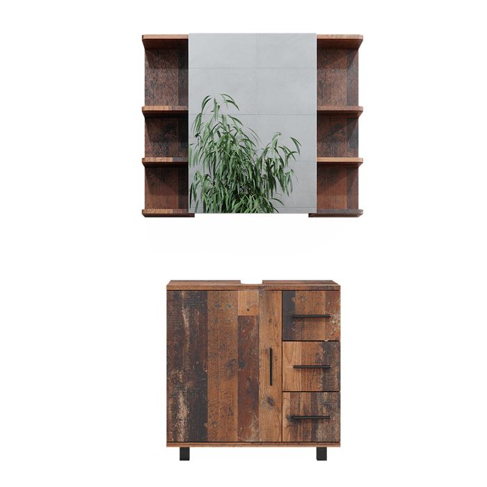 Vicco Ensemble Meubles Bain Ilias, 4 Pièces, Avec Armoire Haute, Blanc/sonoma, Sonoma