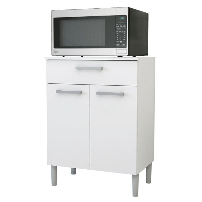 Meuble Micro Onde Blanc 2 Portes 1 Tiroir 1 Niche L 61.5 H 83.5 P 38.8 cm - L 61.5 x l 38.8 x H 83.5 cm