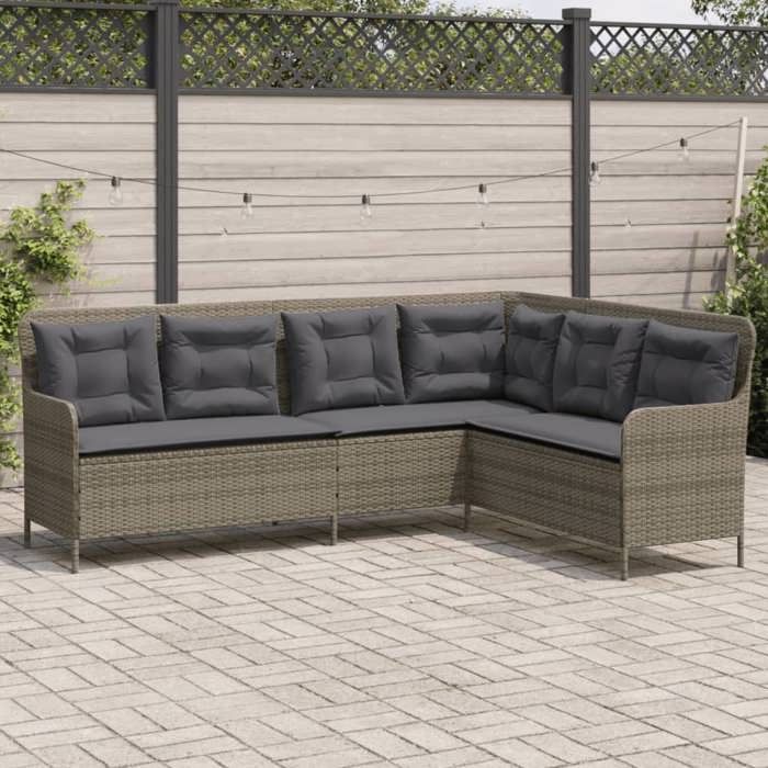 vidaXL Canapé de jardin avec coussins forme de L gris résine tressée canapé dextérieur canapé dextérieur en forme de L 369002