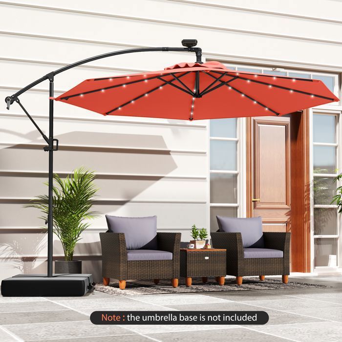 Parasol Déporté 3x3m RELAX4LIFE Avec Éclairage LED Solaire - Parasol Inclinable Pour Jardin, Terrasse Et Plage