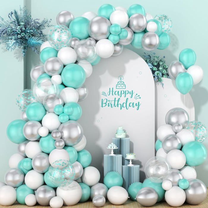 Kit D'Arche Guirlande Ballons Bleus, 130 Pcs Bleu Blanc En Latex Kit D'Arc Guirlande Ballons