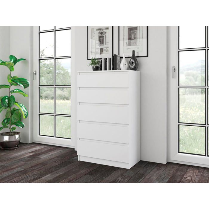 Commode à cinq tiroirs - MALWA - 70 cm - blanc Commode à cinq tiroirs - MALWA - 70 cm - blanc
