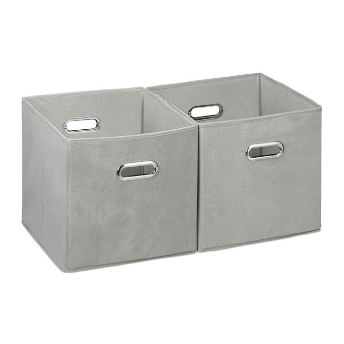 12x boîtes de rangement sans couvercle avec poignée pliable panier en tissu carré 30 cm à poser sur étagère gris