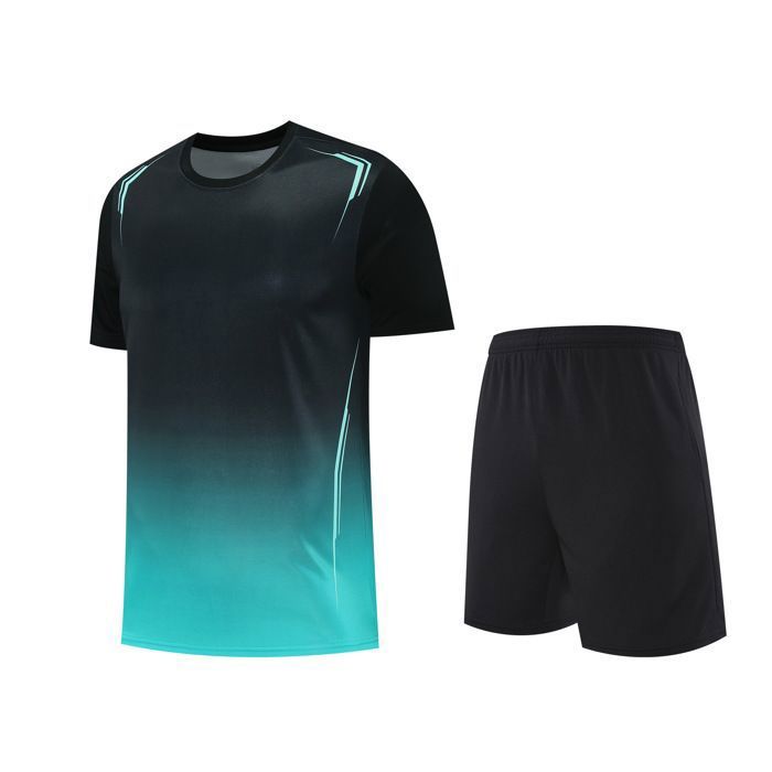 Ensemble de Sport T-Shirt et Short Homme Femme Manches Courtes Vetement Sport 2 Pièces Séchage Rapide Couleur Dégradé - Noir Vert