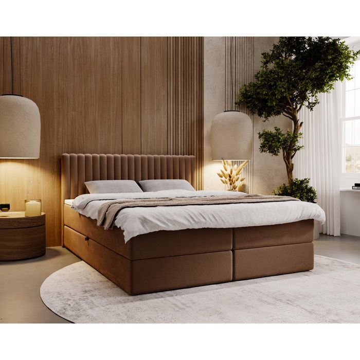 Lit complet - avec matelas - lit adulte - velours - marron - Marbella 140x200