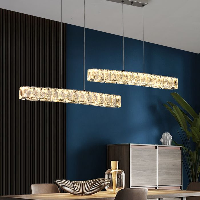 Lustre Moderne en Cristal K9 avec Éclairage LED 3 Couleurs pour Salle à Manger et Salon