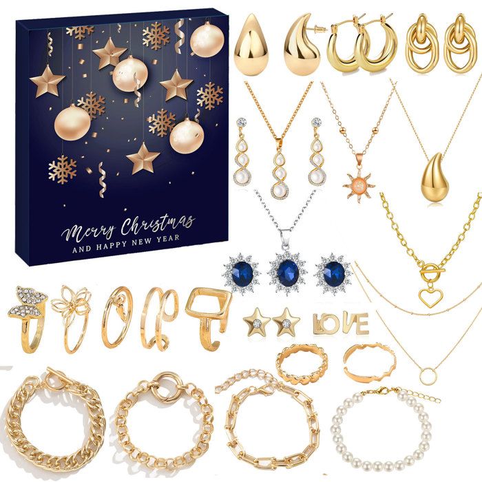 Calendrier De L'Avent Bijoux 2025 Fille - 22 Perles Bleues + 2 Bracelets, Kit Création Charms Noël Pour Ados Et Enfants