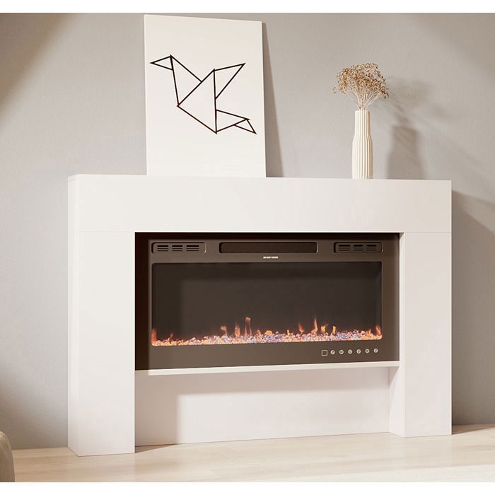 Meuble avec cheminée électrique - DESIGN AMEUBLEMENT - Laqué blanc - LED multicolore - 1000/2000W - Télécommande - Candela Meuble avec cheminée électrique - DESIGN AMEUBLEMENT - Laqué blanc - LED multicolore - 1000/2000W - Télécommande - Candela