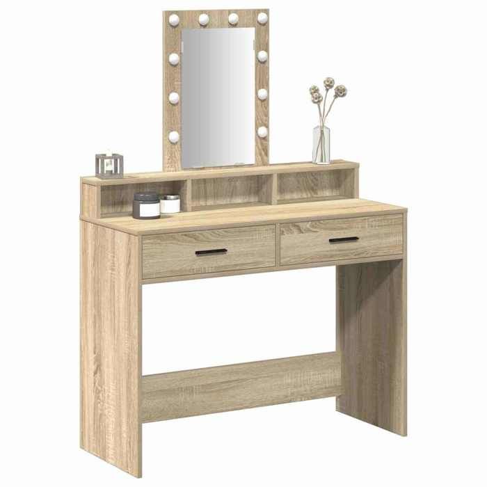 Coiffeuse en bois dingénierie - vidaXL - 100x41x140 cm - Marron - Éclairage LED intégré - Avec tiroir - Miroir plan
