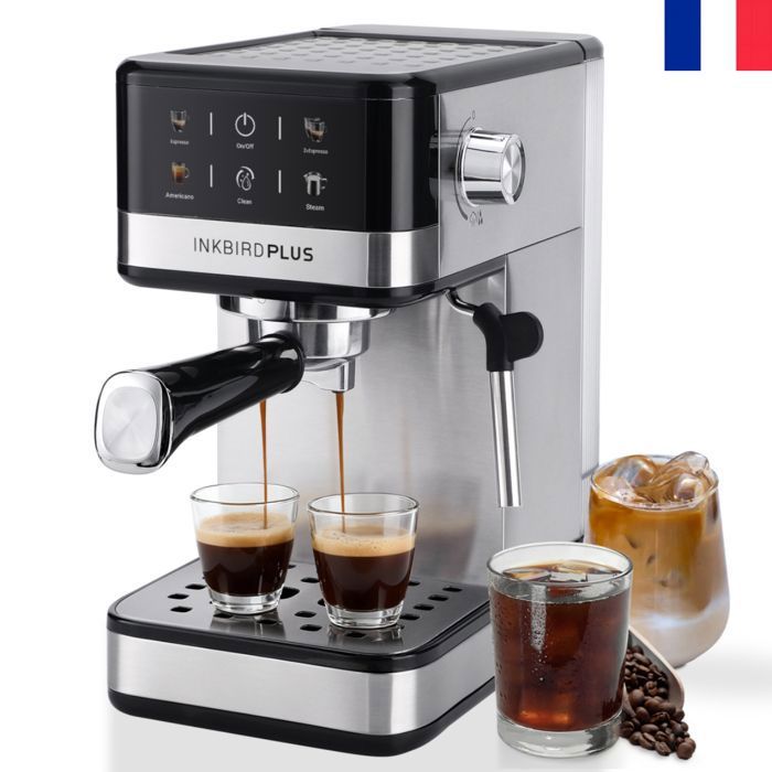 Machine à Expresso INKBIRD - Cafétière Expresso 1350W - 20 Bars -  Acier Inoxydable - Contrôle Touch - Mousseur à Lait Double Tasse