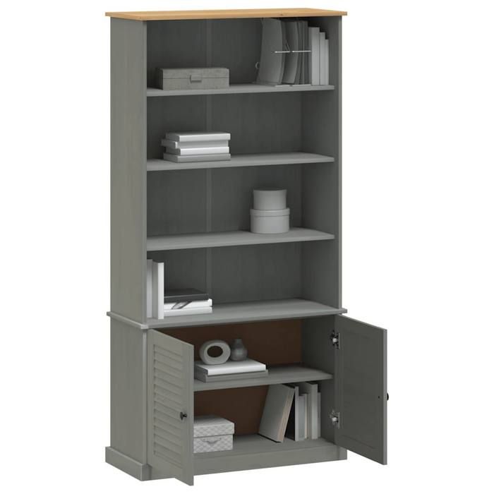 Promo 2026Meuble de rangement - Gris Bibliothèque - CLARENCE - Pour salon - VIGO gris 85 x 35 x 170cm bois massif de pin - 7006752