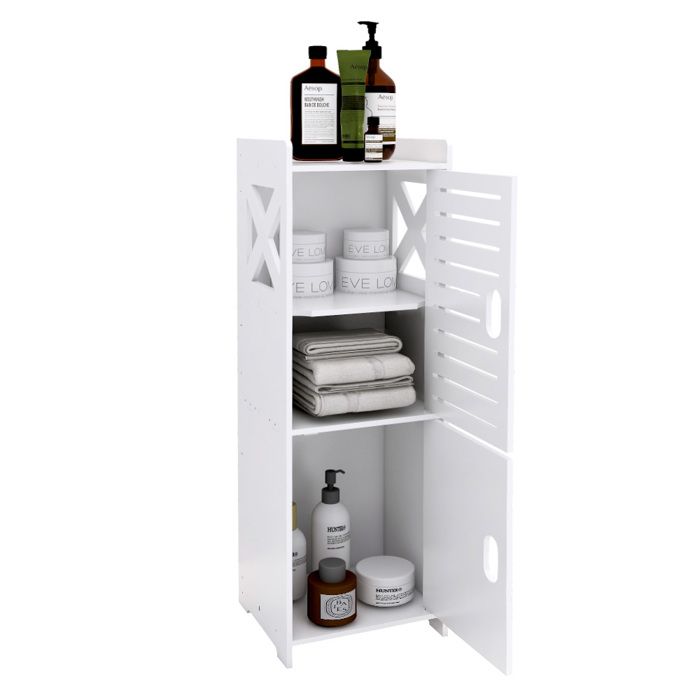 KEDIA Armoire de Salle de Bain à Double Porte Meuble de Rangement pour Salle de Bain avec Trois étagères Blanc 24*22*75 cm