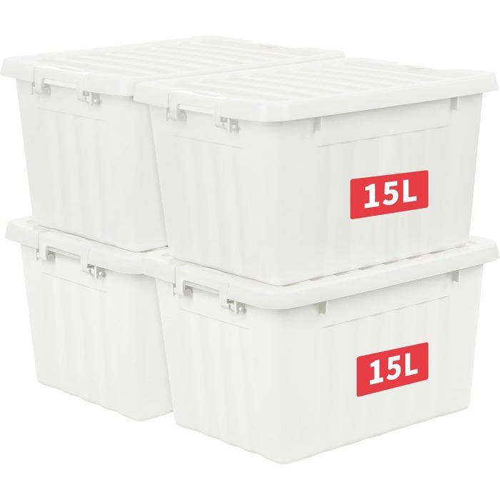 Lot De 4 Boîtes De Rangement 55L Avec Roulettes - Empilables, Clipables, Pour Garage Ou Placard - Gris
