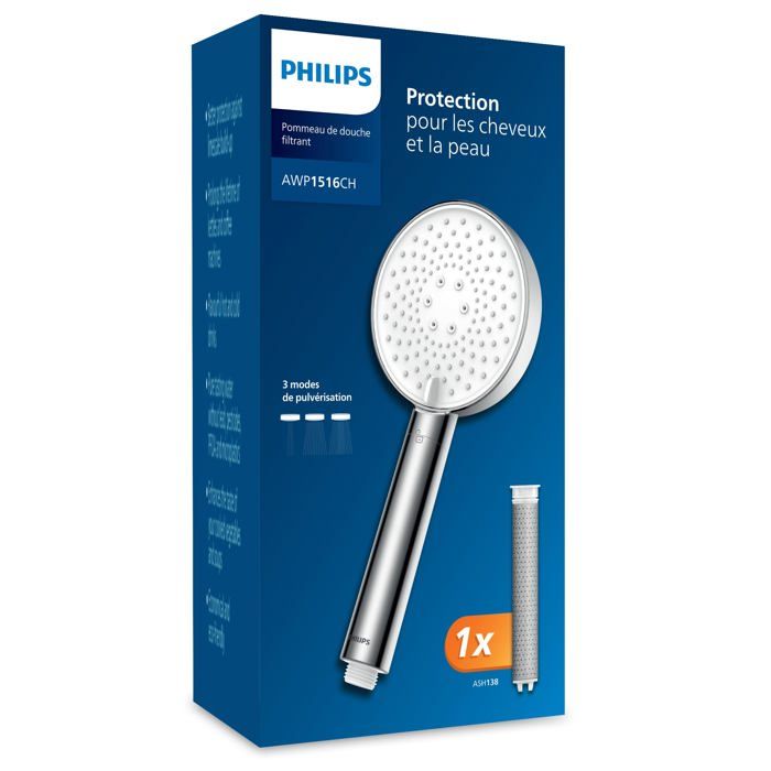 Philips Pommeau de douche avec filtre  élimine efficacement le chlore et les autres grosses particules trois modes de pulvérisation design améliorant la pression capacité de filtration de - vue 1