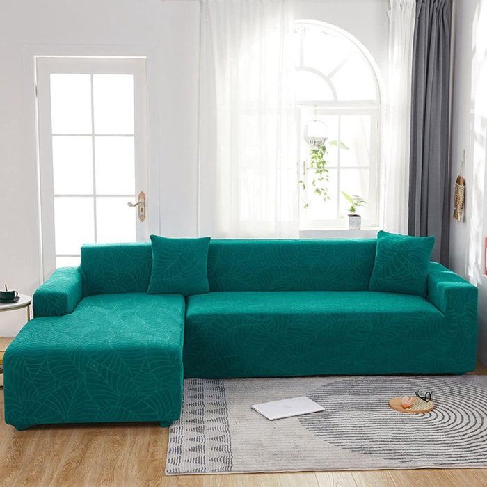 Housse de canapé imperméable - Motif jacquard à feuilles vert vif - Pour canapé 4 places (235-300 cm)