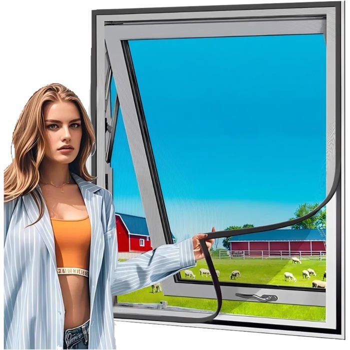 Moustiquaire Fenêtre 60x90cm Auto-AdhéSif en Maille Rideau Aimantée Anti moustique Pour Fenêtre Portes Patio