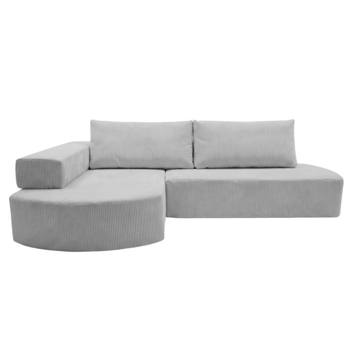 MIREA - Canapé dangle convertible velours côtelé 4 places Gris clair Droit MIREA - Canapé dangle convertible velours côtelé 4 places Gris clair Droit