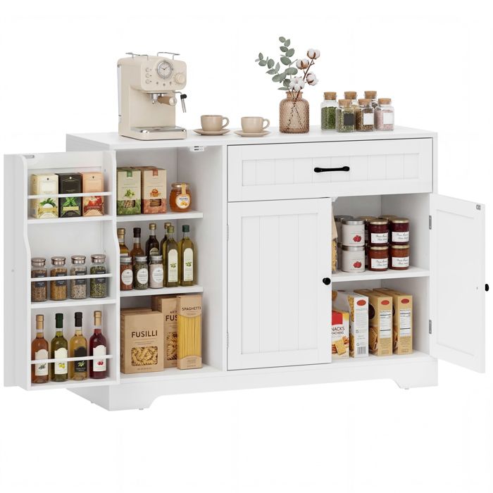 Buffet de cuisine - HOMCOM - tiroir 3 portes à fermeture douce racks-porte et étagères réglables - bois - 110x40x80cm - blanc