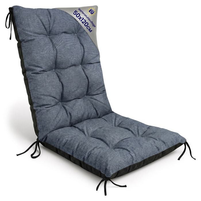 Coussin Chaise Jardin Dossier Haut 50x120 cm - Matelas Siege Extérieur Mobilier Confort Imperméable Jean lin écologique