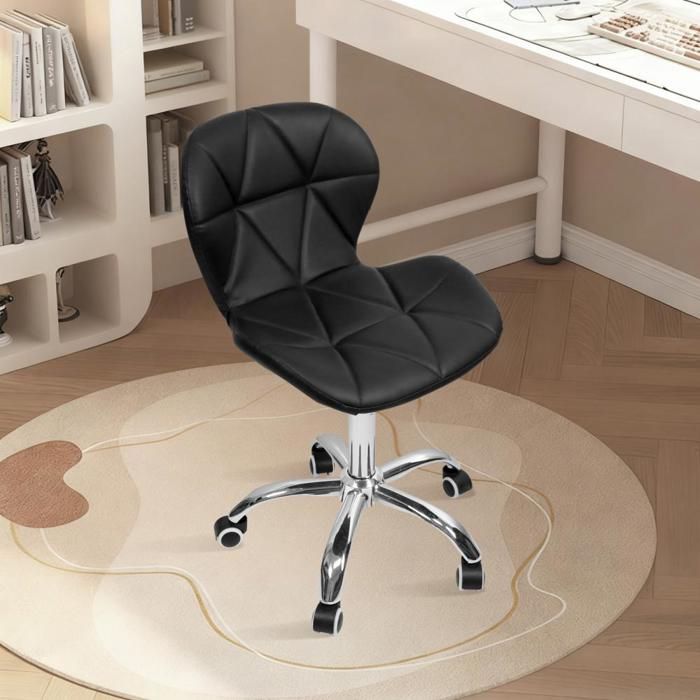 LVHCMFOHM Chaise de Bureau Ergonomique en Simili Cuir Noir Hauteur Réglable 73-88cm Base Métallique avec Roues Design Diamant