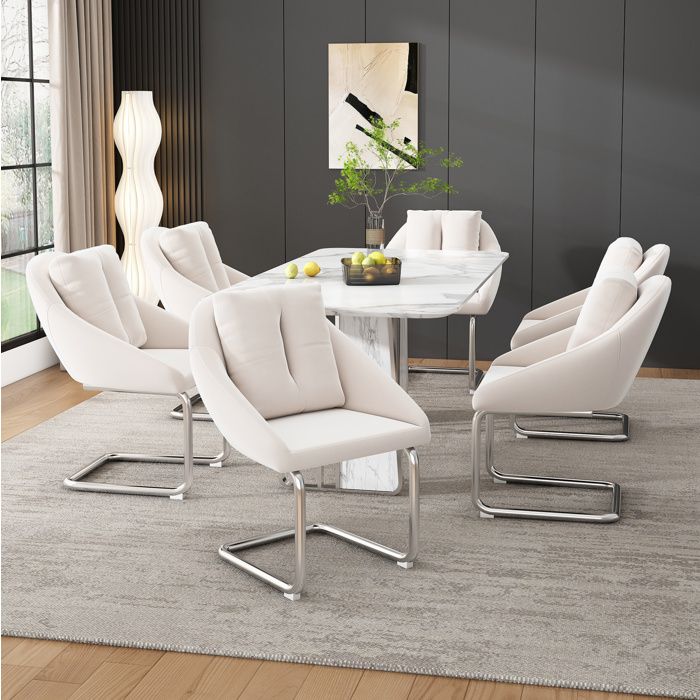 Chaise de salle à manger lot de 6 EVRYAE 59 x 65 x 82 cm avec accoudoirs velours et métal beige