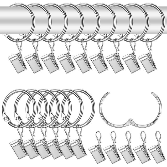 42 Pcs 32mm Anneaux Rideaux avec Pince RideauAnneau RideauAnneaux de Rideaux en Métal avec Clips à RideauxPince a Argent