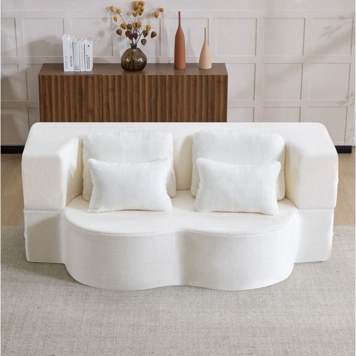 Canapé de sol modulable blanc en mousse haute densité 4 coussins convertible livré monté