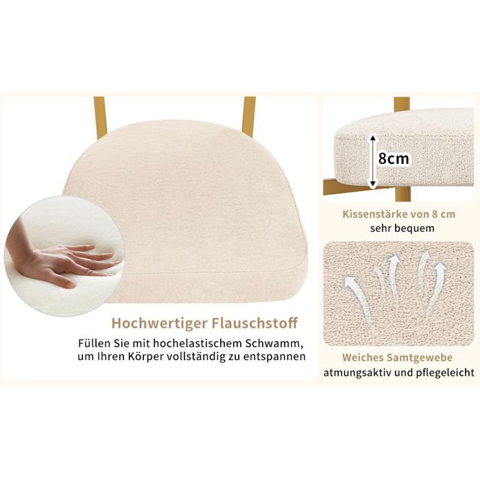 Lot de 2 chaises de salle à manger beige avec accoudoirs pieds en métal doré et assise rembourrée
