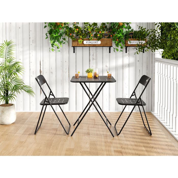 Ensemble table et chaises de bistrot pliable AESVAR 2 personnes métal noir