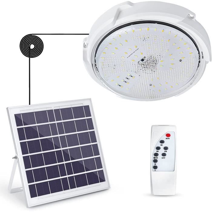 plafonnier solaire - pour intérieur-exterieur led lampe à économie d'énergie - 80w ip54 avec télécommande - blanc - diamètre : 35cm