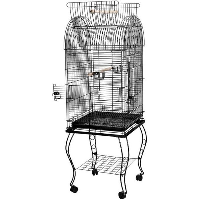 Yis Grande Cage Pour Oiseaux Voliere En Metal Avec Roulettes 2 Mangeoires Pour Perroquets Canaris Noir 59 X 59 X 150 Cm Cdiscount Animalerie