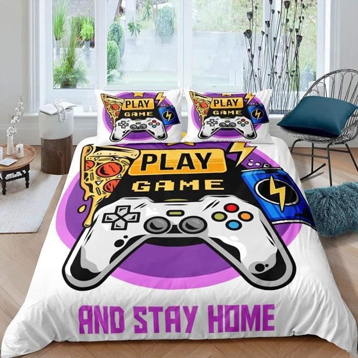 Housse de Couette Manette Violette, Parure de Lit Imprimée 3D