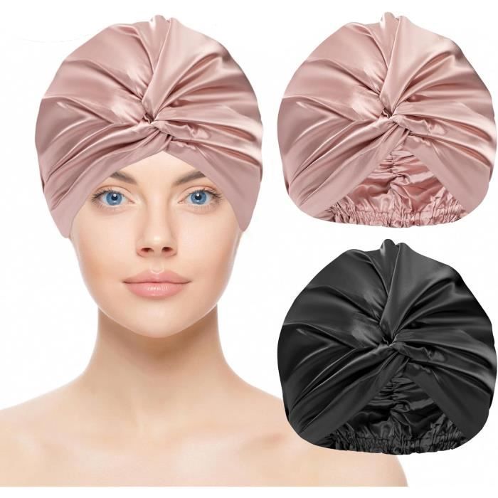 Bonnet En Satin Pour Cheveux Nuit Femme Chapeau De Sommeil Avec Bande  Élastique Pour Dormir Protection Cheveux 2 Pièces Noir [u1815]