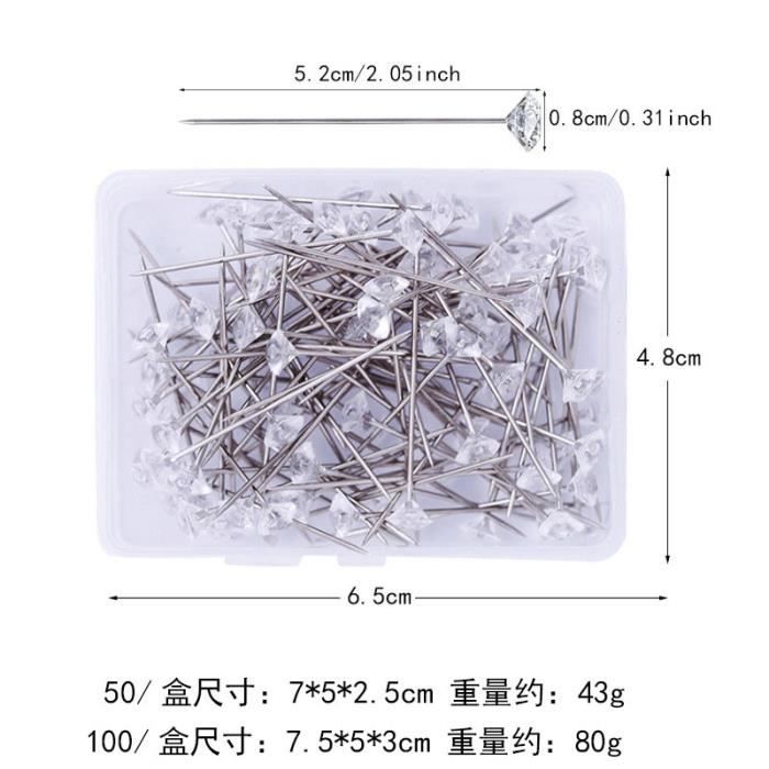 Tête de Diamant Épingles en Acier Épingles Décoratives 50 Pièce