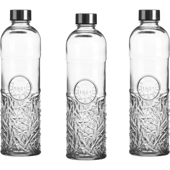 Gourde En Verre Borosilicate 1L Avec Paille - 2 Couvercles (bambou & Inox) - Sans BPA, étanche - Housse Néoprène Incluse - 2