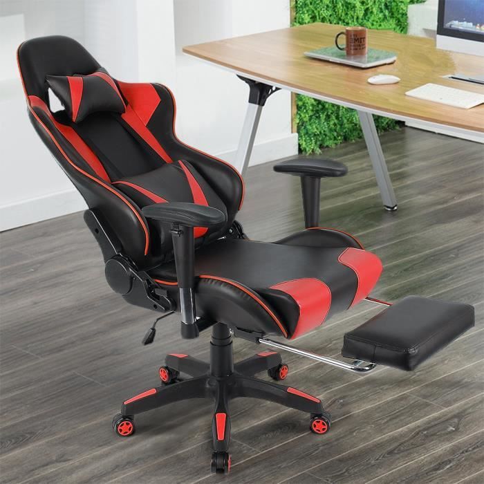 Racing Chaise de Bureau Gamer - Fauteuil de Bureau Gaming avec Repose-Pied  Pliable - Rouge et noir - Cdiscount Maison