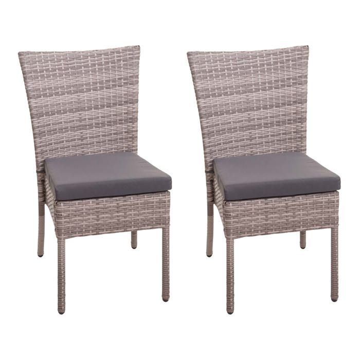 2 par chaises fauteuils pour balcon jardin empilable en poly-rotin gris coussin gris fonce