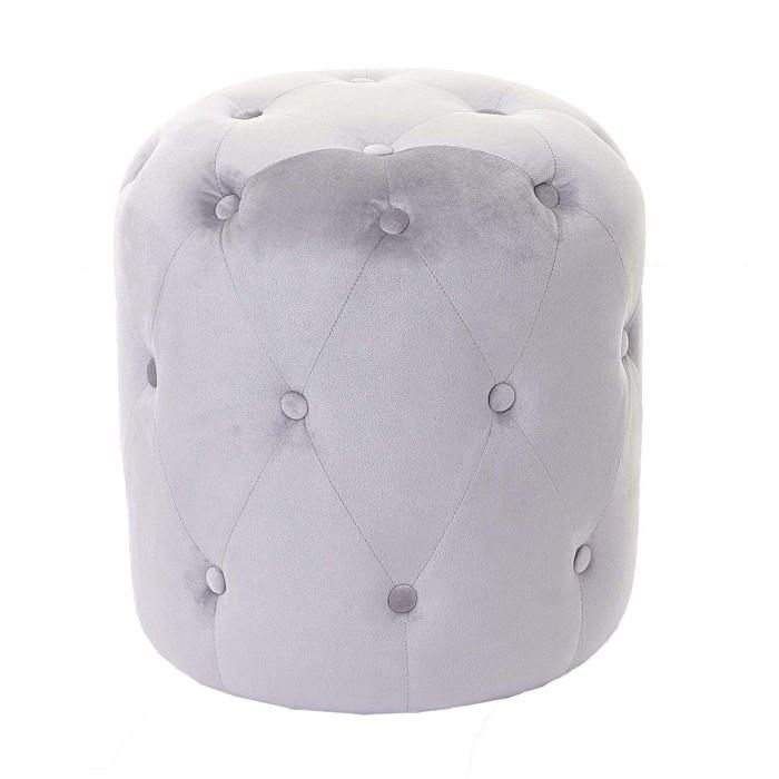 Tabouret pouf capitonne 42x39cm velours gris clair 04_0005335 Tabouret pouf capitonne 42x39cm velours gris clair 04_0005335